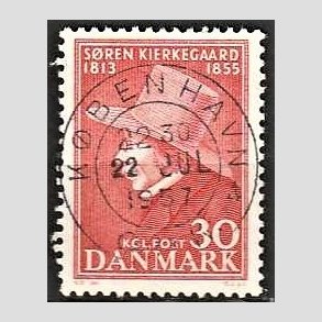 FRIM�RKER DANMARK | 1955 - AFA 365 - S�ren Kierkeghaard - 30 �re r�d - Pragt Stemplet