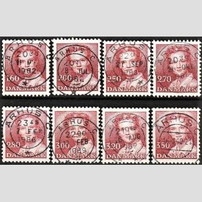 FRIMRKER DANMARK | 1982 - AFA 743 mv. - Dronning Margrethe - 1,60 -3,50 Kr. rd 8 stk. - Pragt Stemplet