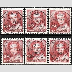 FRIMRKER DANMARK | 1982 - AFA 743 mv. - Dronning Margrethe - 1,60 -3,00 Kr. rd 6 stk. - Pragt Stemplet