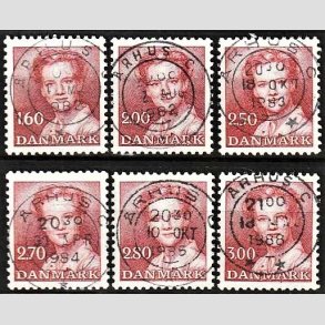 FRIMRKER DANMARK | 1982 - AFA 743 mv. - Dronning Margrethe - 1,60 -3,00 Kr. rd 6 stk. - Pragt Stemplet