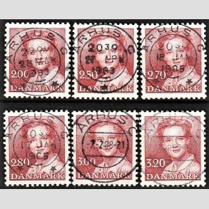 FRIMRKER DANMARK | 1982 - AFA 751 mv. - Dronning Margrethe - 2,00 -3,20 Kr. rd 6 stk. - Pragt Stemplet