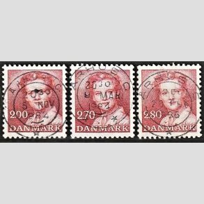 FRIMRKER DANMARK | 1982 - AFA 751 mv. - Dronning Margrethe - 2,00 -2,80 Kr. rd 3 stk. - Pragt Stemplet