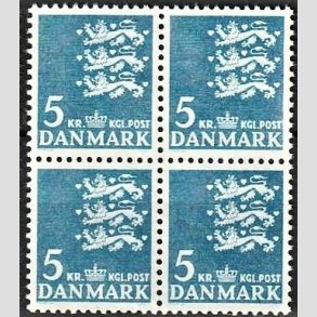 FRIMRKER DANMARK | 1946-47 - AFA 295 - Rigsvben 5 Kr. bl i 4-blok - Postfrisk