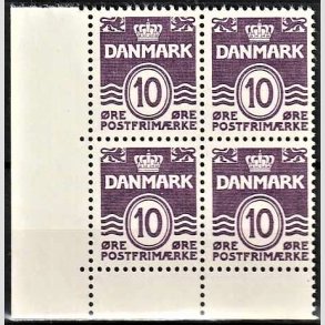 FRIMRKER DANMARK | 1938 - AFA 248a - Blgelinie 10 re mrkviolet type I i 4-blok med marginal - Postfrisk