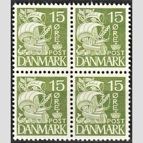 FRIMRKER DANMARK | 1940 - AFA 257 - Karavel 15 re grn Type II i 4-blok - Postfrisk