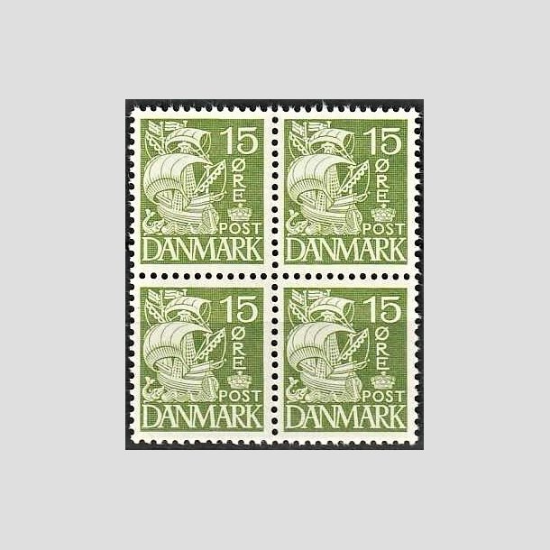 FRIMRKER DANMARK | 1940 - AFA 257 - Karavel 15 re grn Type II i 4-blok - Postfrisk