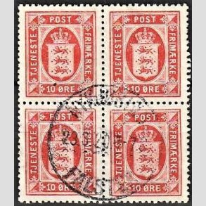 FRIMRKER DANMARK | 1914-20 - AFA 15 - 10 re zinnober i 4-blok - Stemplet