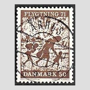 FRIM�RKER DANMARK | 1971 - AFA 510 - Flygtning 71 - 50 �re brun - Pragt Stemplet