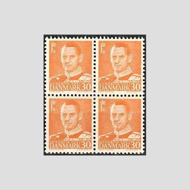 FRIMRKER DANMARK | 1948-50 - AFA 309a - Fr. IX 30 re orange i 4-blok - Postfrisk