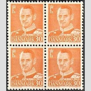 FRIMRKER DANMARK | 1948-50 - AFA 309a - Fr. IX 30 re orange i 4-blok - Postfrisk