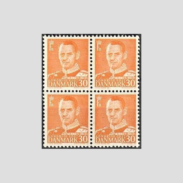 FRIMRKER DANMARK | 1948-50 - AFA 309a - Fr. IX 30 re orange i 4-blok - Postfrisk