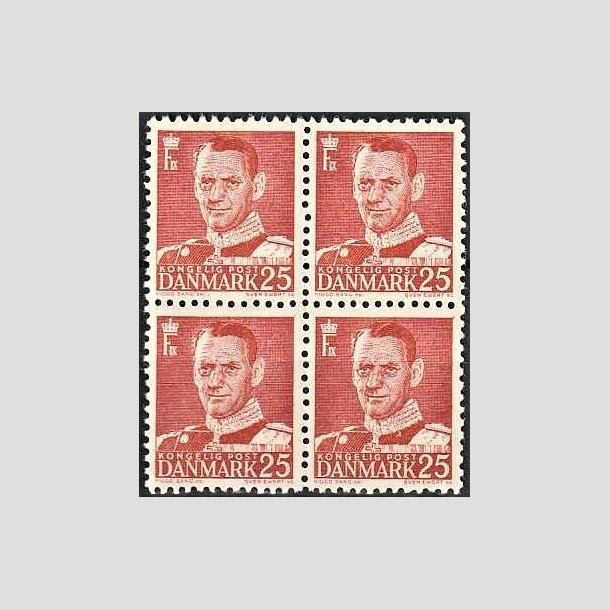 FRIMRKER DANMARK | 1950 - AFA 321 - Fr. IX 25 re rd i 4-blok - Postfrisk