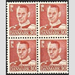 FRIMRKER DANMARK | 1952-53 - AFA 337 - Fr. IX 30 re rd type III i 4-blok - Postfrisk