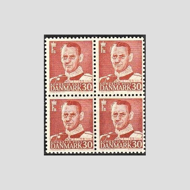 FRIMRKER DANMARK | 1952-53 - AFA 337 - Fr. IX 30 re rd type III i 4-blok - Postfrisk