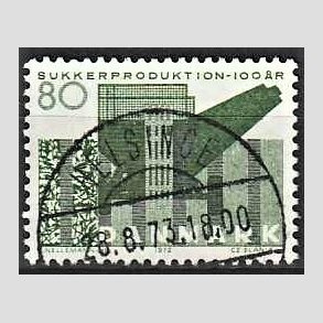 FRIM�RKER DANMARK | 1971 - AFA 521 - Sukkerproduktion - 80 �re gr�n - Lux Stemplet Helsinge