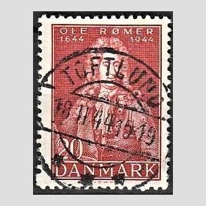 FRIM�RKER DANMARK | 1944 - AFA 288 - Astronom Ole R�mer - 20 �re r�d - Pragt Stemplet Toftlund