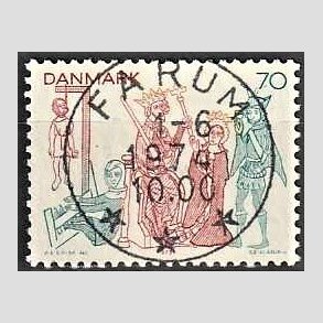 FRIM�RKER DANMARK | 1973 - AFA 553 - Kalkmalerier - 70 �re brunr�d/bl�gr�n/gul - Pragt Stemplet