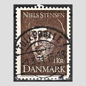FRIM�RKER DANMARK | 1969 - AFA 488 - Niels Stensen - 1 Kr. brun - Lux Stemplet 