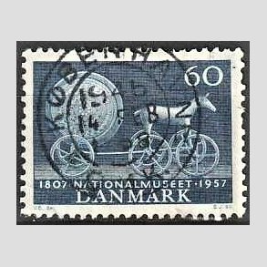 FRIM�RKER DANMARK | 1957 - AFA 371 - Nationalmuseets 150 �r - 60 �re bl� - Pragt Stemplet
