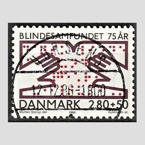 FRIMRKER DANMARK | 1986 - AFA 853 - Dansk Blindesamfund 75 r. - 2,80 Kr. + 50 re flerfarvet - Pragt Stemplet