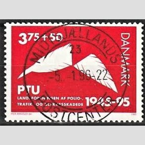 FRIMRKER DANMARK | 1995 - AFA 1096 - PTU - 3,75 Kr. + 50 re rd - Pragt Stemplet Midtsjlland