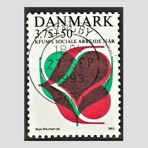 FRIMRKER DANMARK | 1993 - AFA 1052 - KFUM 75 r. - 3,75 Kr. + 50 re rd/grn/sort - Pragt Stemplet