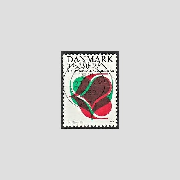 FRIMRKER DANMARK | 1993 - AFA 1052 - KFUM 75 r. - 3,75 Kr. + 50 re rd/grn/sort - Pragt Stemplet