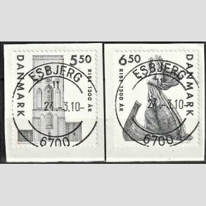 FRIMRKER DANMARK | 2010 - AFA 1614E,1615E - Ribe 1300 r. - 5,50-6,50 Kr. grsort - Pragt Stemplet