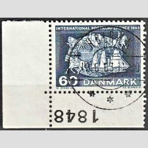 FRIM�RKER DANMARK | 1963 - AFA 417 - Postkonference - 60 �re bl� med marginal - Pragt Stemplet 