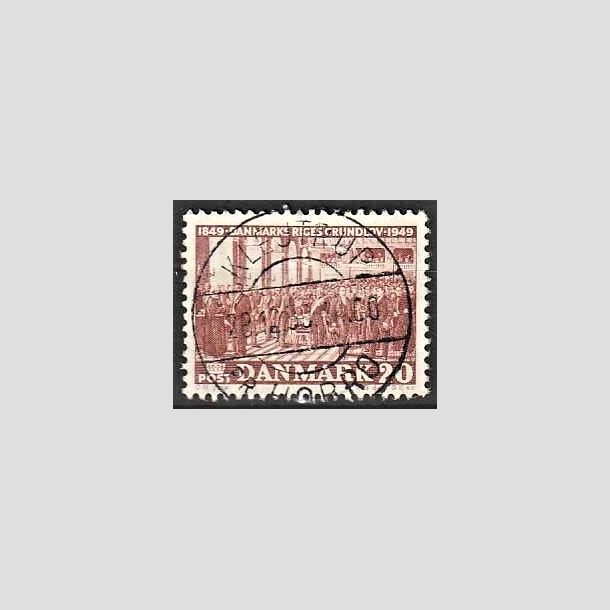 FRIMRKER DANMARK | 1949 - AFA 315 - Grundloven 100 r - 20 re rdbrun - Pragt Stemplet "KLEJTRUP PR. HOBRO"