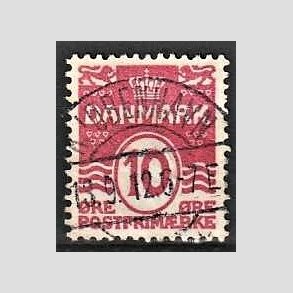 FRIM�RKER DANMARK | 1912 - AFA 65 - B�lgelinie 10 �re karminrosa - Lux Stemplet 