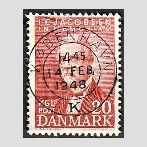 FRIM�RKER DANMARK | 1947 - AFA 305 - I. C. Jacobsen - 20 �re brunr�d - Pragt Stemplet K�benhavn