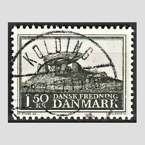 FRIM�RKER DANMARK | 1966 - AFA 451 - Fredningsserie Jydsk k�mpeh�j - 1,50 Kr. sortgr�n - Pragt Stemplet Kolding