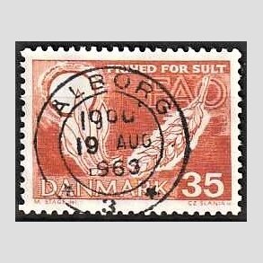 FRIM�RKER DANMARK | 1963 - AFA 412 - FAO anti-hunger - 35 �re brunr�d - Lux Stemplet