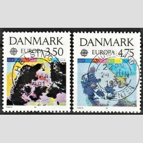 FRIM�RKER DANMARK | 1991 - AFA 989,990 - Europam�rker rumflyvning - 3,50 + 4,75 kr. flerfarvet - Lux Stemplet