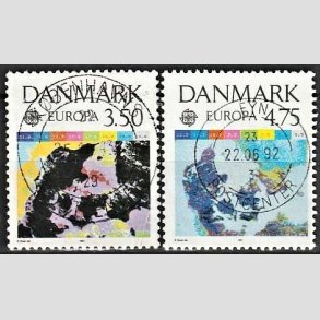 FRIM�RKER DANMARK | 1991 - AFA 989,990 - Europam�rker rumflyvning - 3,50 + 4,75 kr. flerfarvet - Lux Stemplet