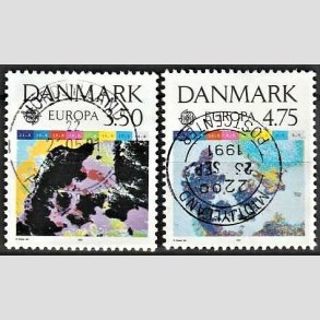 FRIM�RKER DANMARK | 1991 - AFA 989,990 - Europam�rker rumflyvning - 3,50 + 4,75 kr. flerfarvet - Lux Stemplet