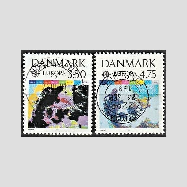 FRIMRKER DANMARK | 1991 - AFA 989,990 - Europamrker rumflyvning - 3,50 + 4,75 kr. flerfarvet - Lux Stemplet