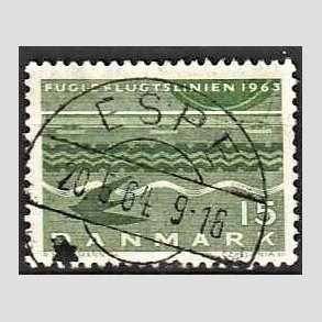FRIM�RKER DANMARK | 1963 - AFA 416 - Fugleflugtslinien til Tyskland - 15 �re gr�n - Lux Stemplet Espe