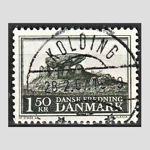 FRIM�RKER DANMARK | 1966 - AFA 451 - Fredningsserie Jydsk k�mpeh�j - 1,50 Kr. sortgr�n - Pragt Stemplet