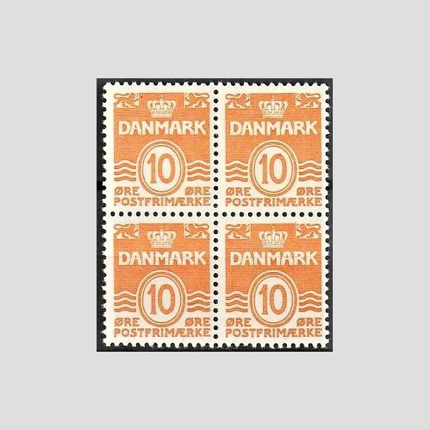 FRIMRKER DANMARK | 1933 - AFA 202 - Blgelinie 10 re orange i Fire-blok Type IA - Ubrugt