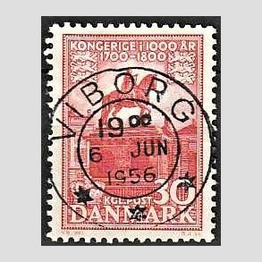 FRIM�RKER DANMARK | 1953-56 - AFA 354 - Kongeriget 1000 �r - 30 �re r�d - Pragt Stemplet