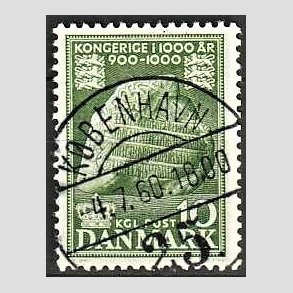 FRIM�RKER DANMARK | 1953-56 - AFA 346 - Kongeriget 1000 �r - 10 �re gr�n - Pragt Stemplet