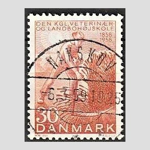 FRIM�RKER DANMARK | 1958 - AFA 372 - Landboh�jskolen 100 �r - 30 �re r�d - Pragt Stemplet