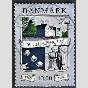 FRIM�RKER DANMARK | 2015 - AFA 1824 - Herlufsholm 450 �r - 10,00 Kr. flerfarvet - Pragt Stemplet