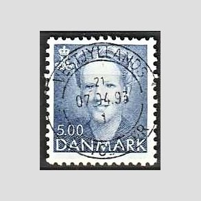 FRIMRKER DANMARK | 1992 - AFA 1019 - Dronning Margrethe - 5,00 Kr. bl - Pragt Stemplet
