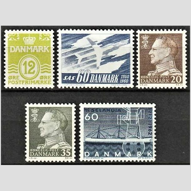 FRIMRKER DANMARK | 1962 - AFA  335F,391F,393F,395F,409F - 12 - 60 re, de fem bedre flour mrker - Postfrisk