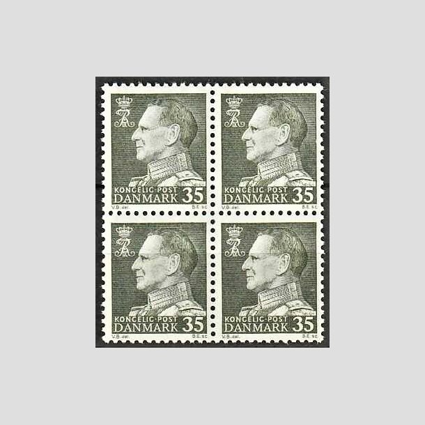 FRIMRKER DANMARK | 1962 - AFA 395F - Frederik IX - 35 re mrkgrn flour i 4-blok - Postfrisk