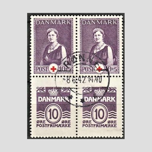 FRIMRKER DANMARK | 1940 - AFA 252,266 - Dronning Alexandrine Rde Kors - 10 + 5 re violet/rd + 10 re violet i blok - Lux Stemplet