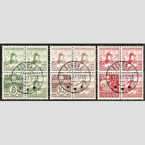 FRIMRKER DANMARK | 1937 - AFA 236,237,238 - Dybbl 4-blokke i komplet st - Pragt Stemplet